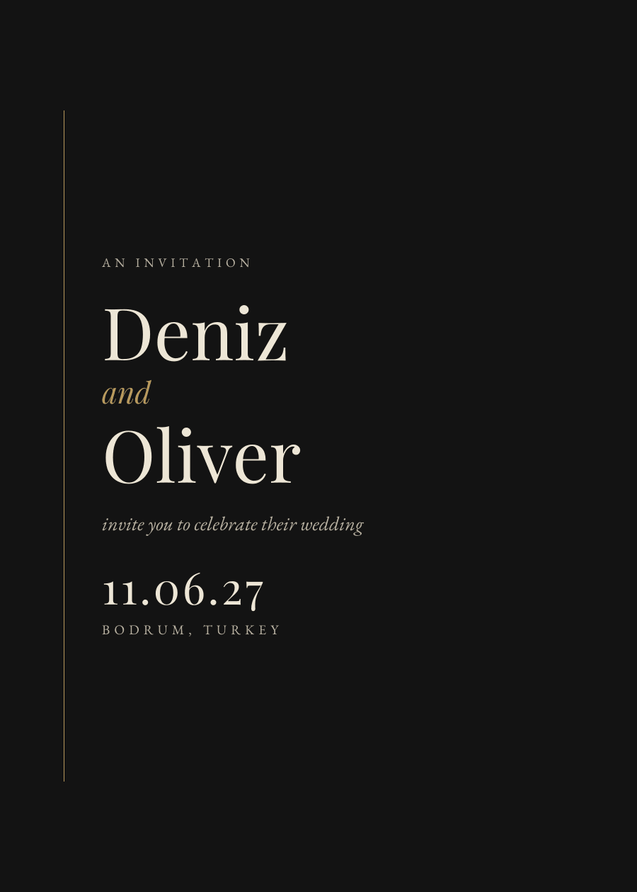 An invitation in the Editorial layout on a dark ground.