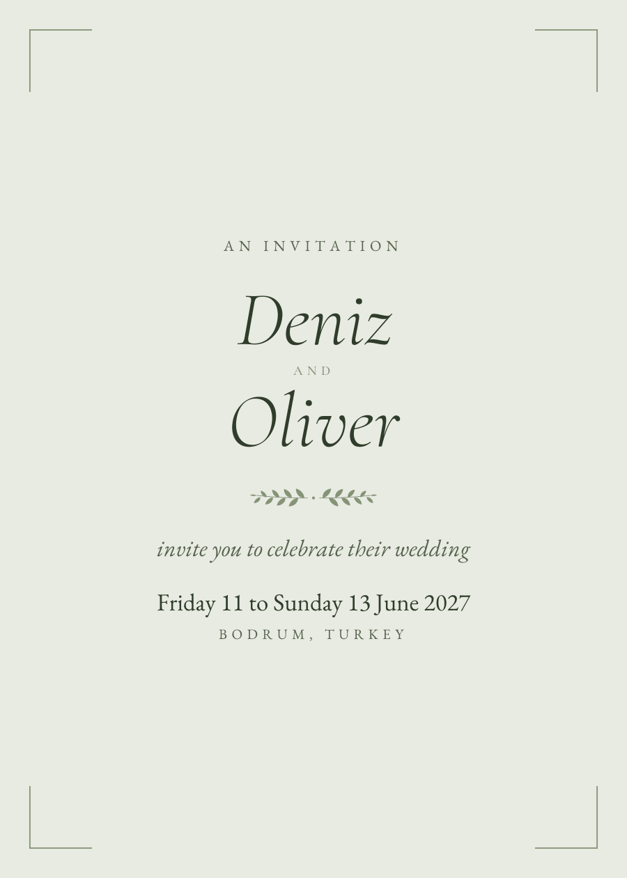 Garden, in sage: Deniz and Oliver, Friday 11 to Sunday 13 June 2027, Bodrum, Turkey.
